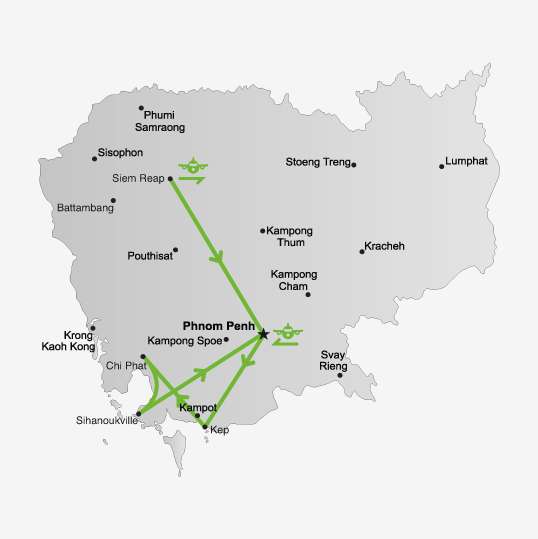 De route van Cambodja zomer budget rondreis<br>