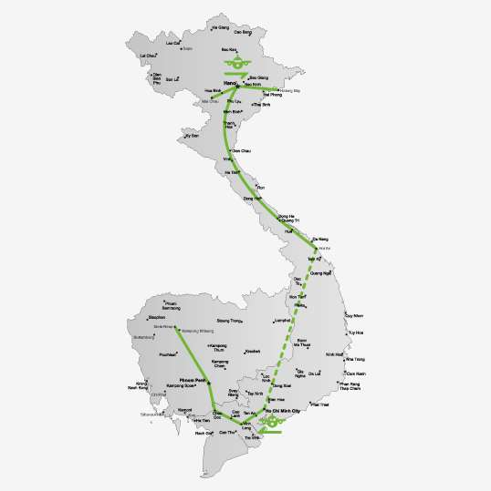 Je route van de Vietnam en Cambodja groepsreis<br>