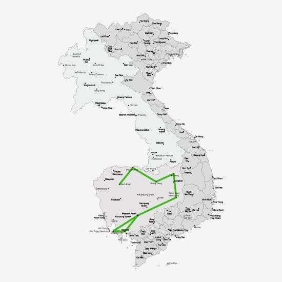 De route van je rondreis door Cambodja <br>