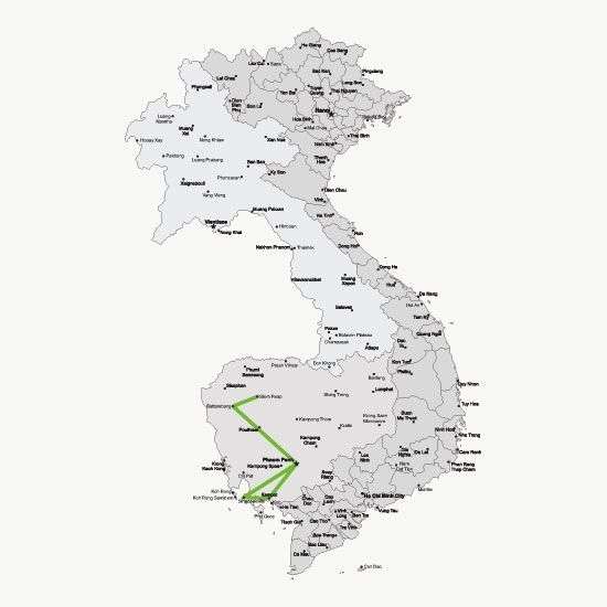 De route van je rondreis door Cambodja <br>
