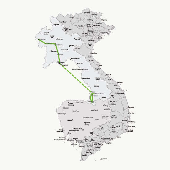 De route van de rondreis in Laos <br>