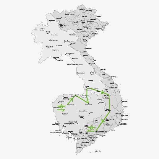 De route van je rondreis door Indochina <br>